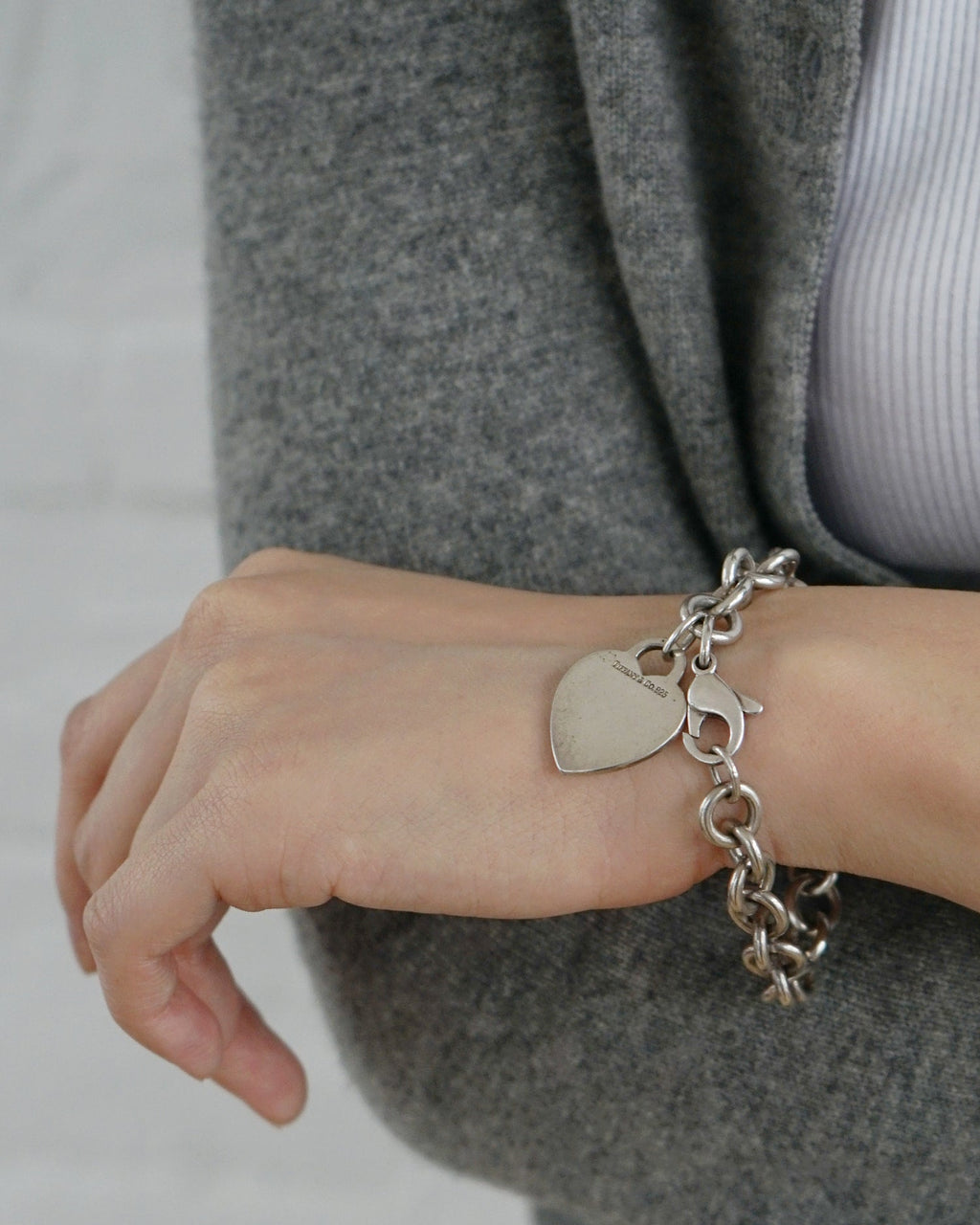 Silver Heart Tag Charm Bracelet