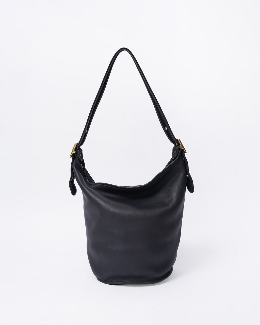 Black Leather Bucket Shoulder Bag