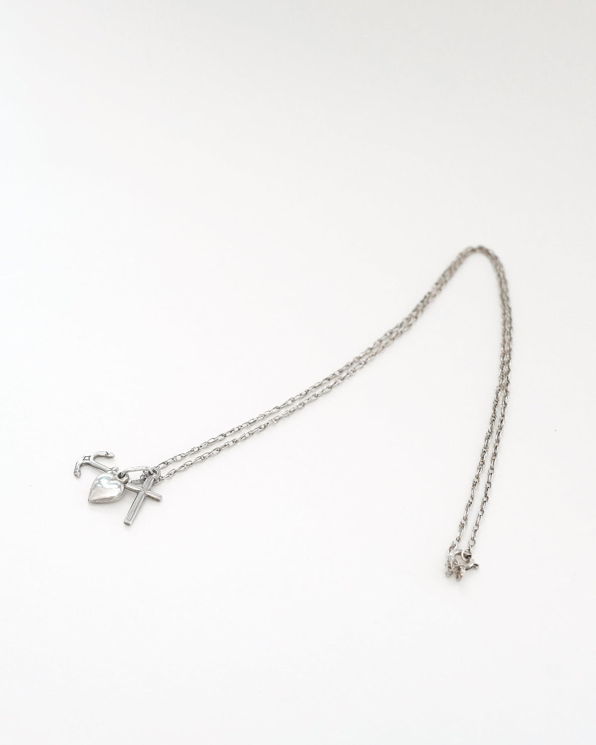 Silver Chain Necklace w/ Heart, Cross & Anchor Charm