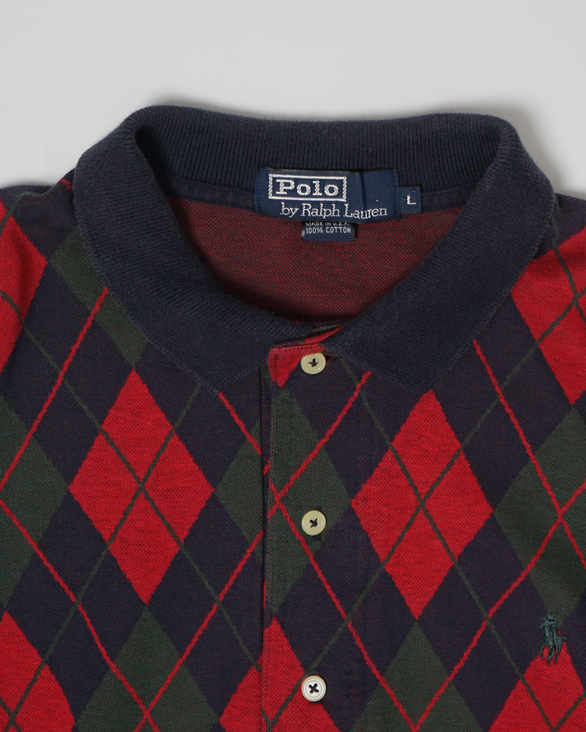 Knit Polo L/S / Navy Argyle