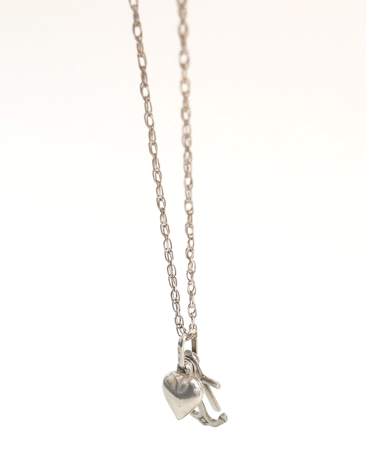 Silver Chain Necklace w/ Heart, Cross & Anchor Charm