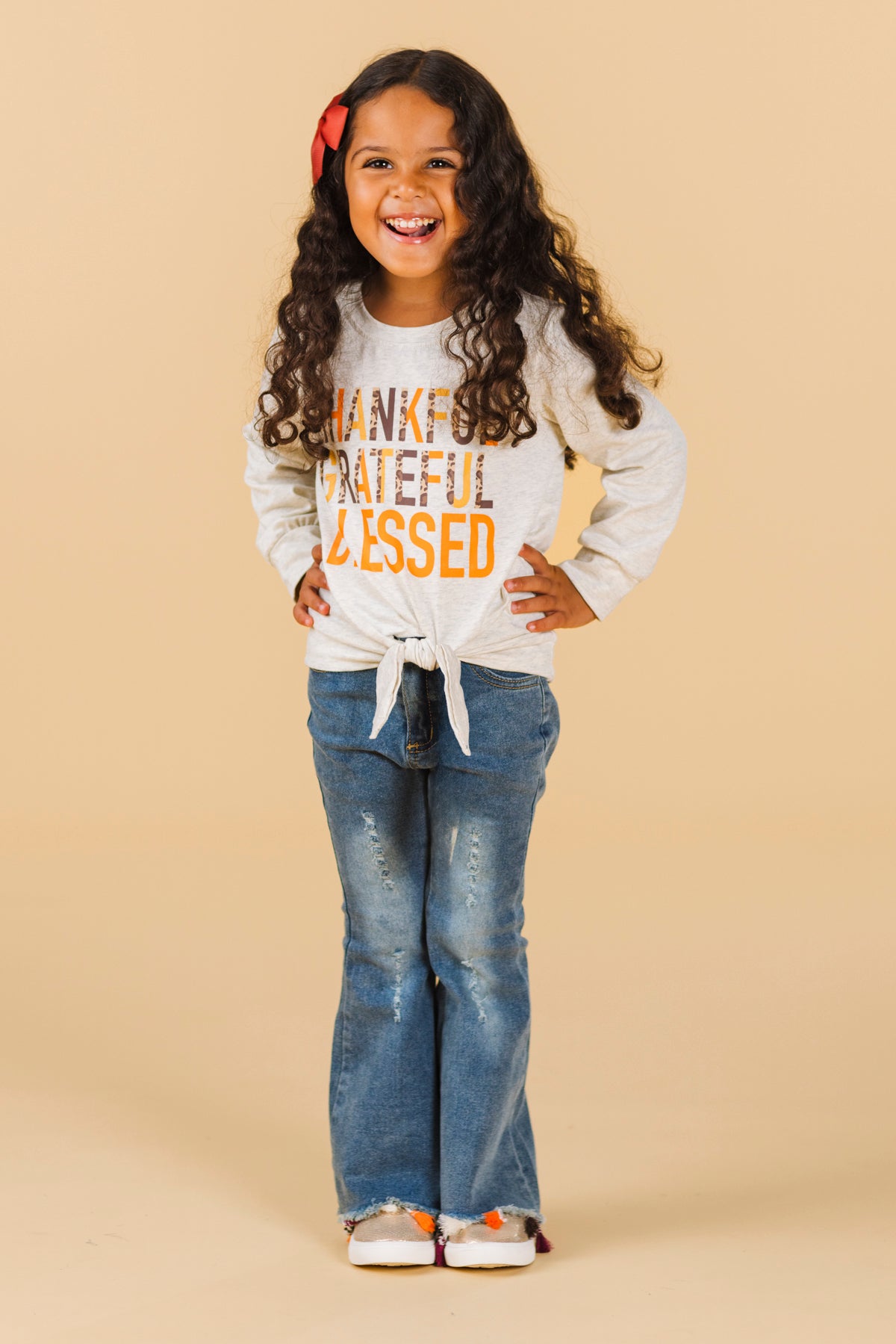 "Thankful Grateful Blessed" Denim Flare Set