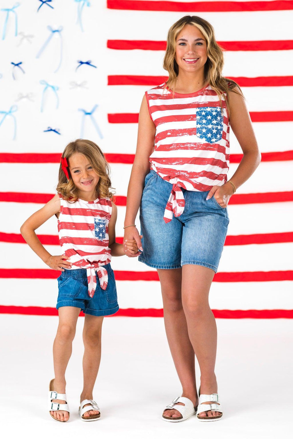 Mom & Me - Distressed Flag Tie Tank