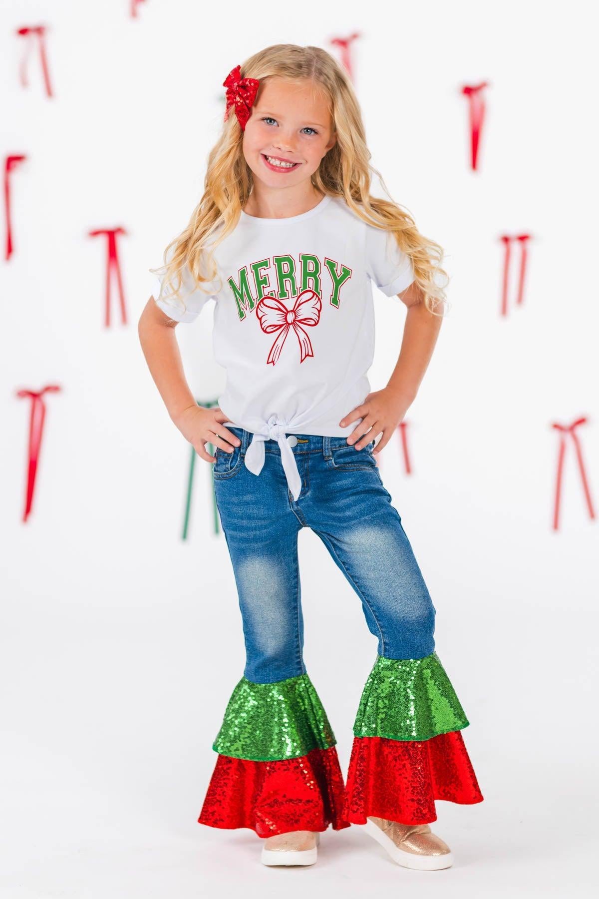 "Merry" Sequin Denim Bell Bottom Set