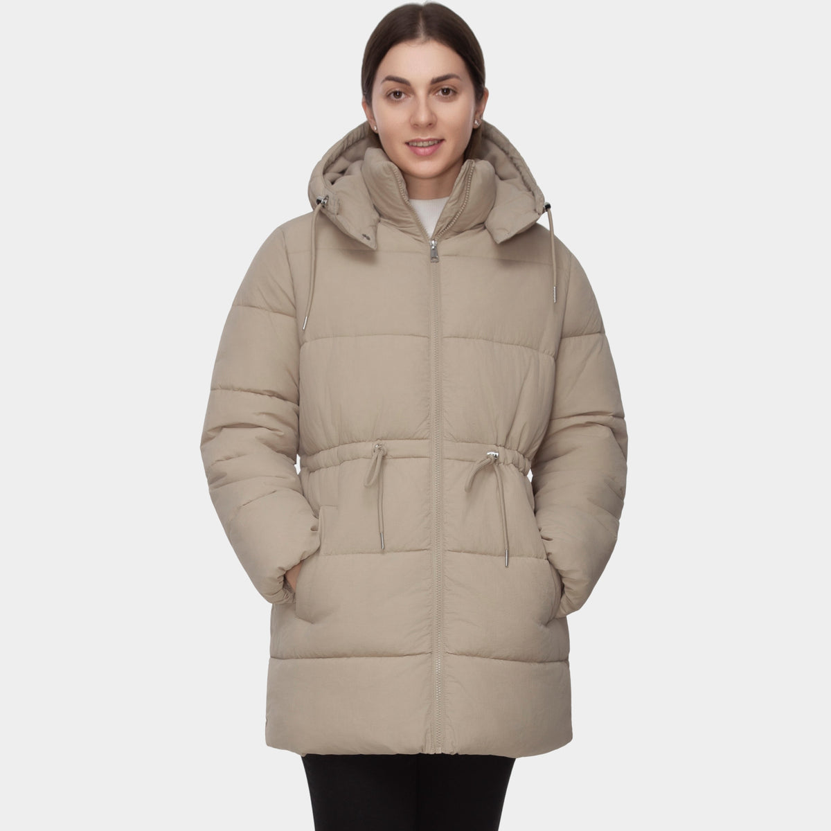 Rokka&Rolla Women's Cinched Waist Puffer Coat Wind Guard Winter Jacket