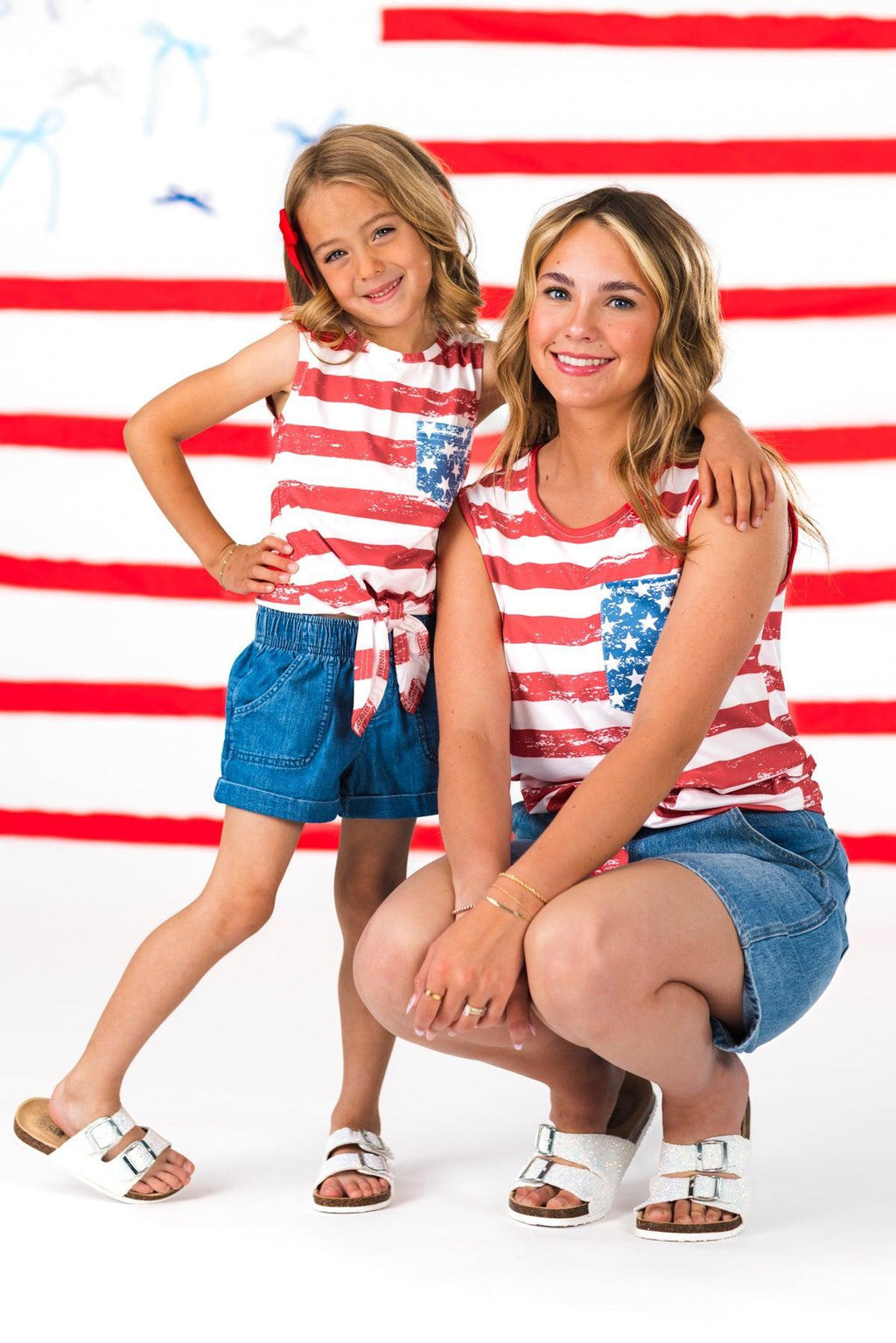 Mom & Me - Distressed Flag Tie Tank