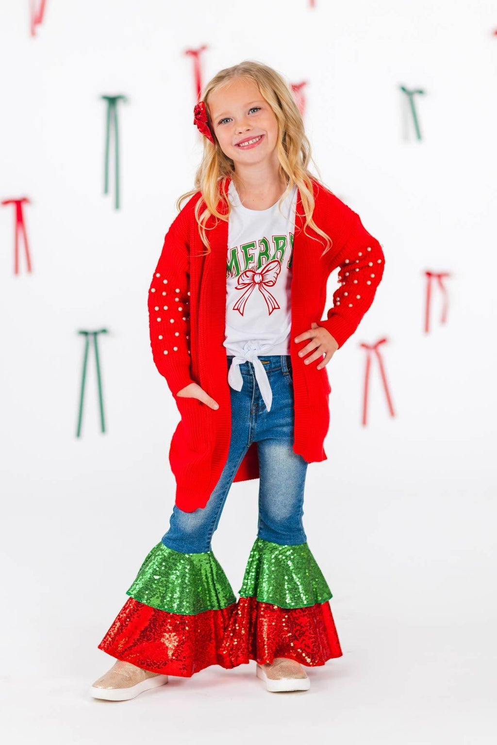 "Merry" Sequin Denim Bell Bottom Set