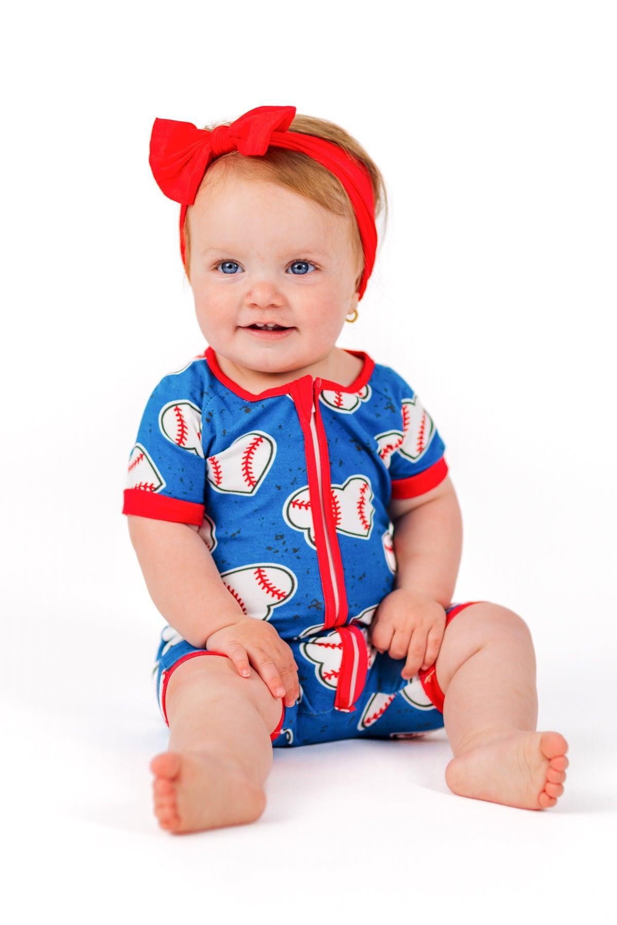 Blue Bamboo Baseball Heart Onesie