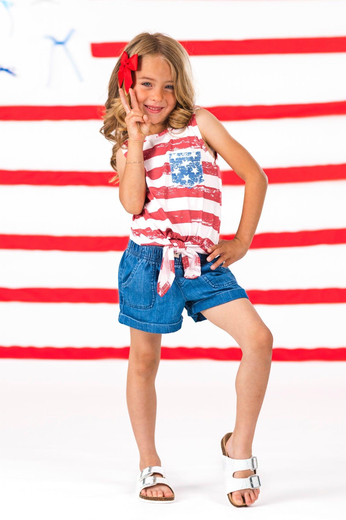 Mom & Me - Distressed Flag Tie Tank