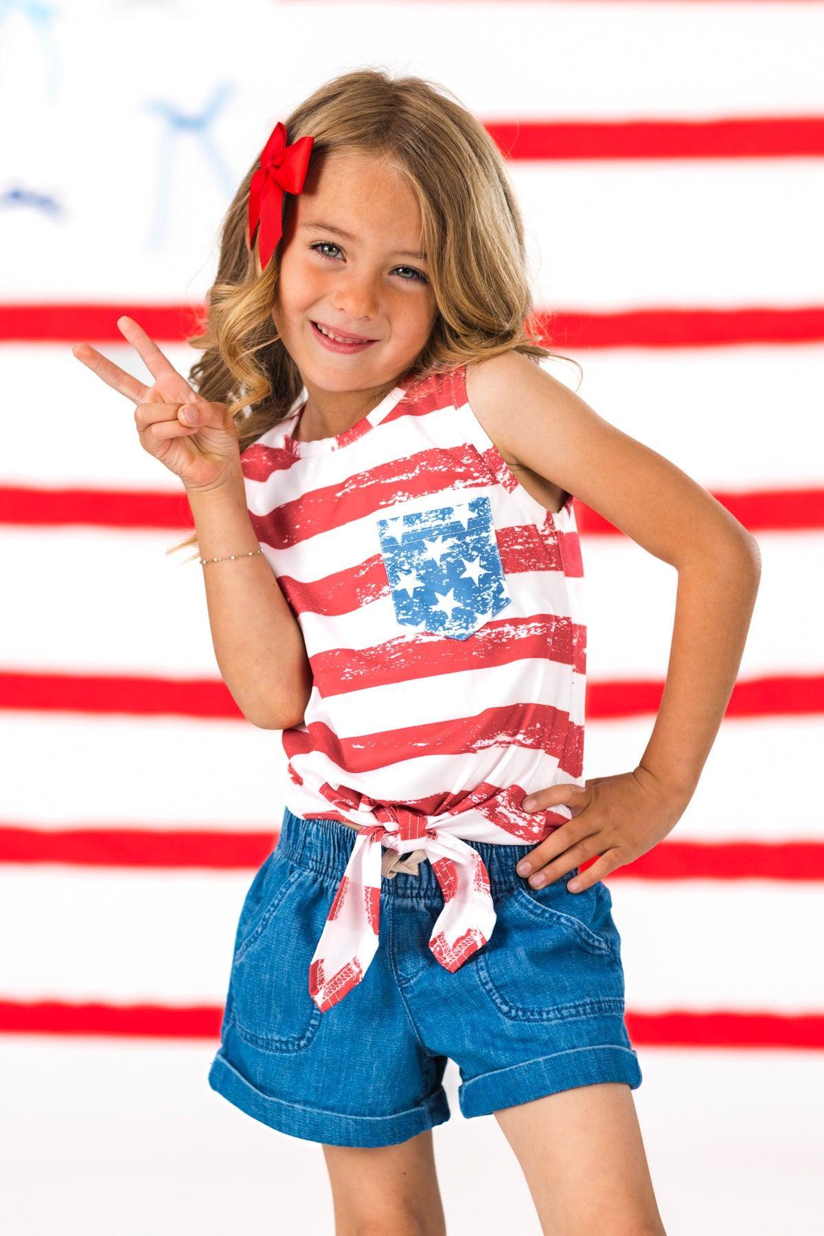 Mom & Me - Distressed Flag Tie Tank