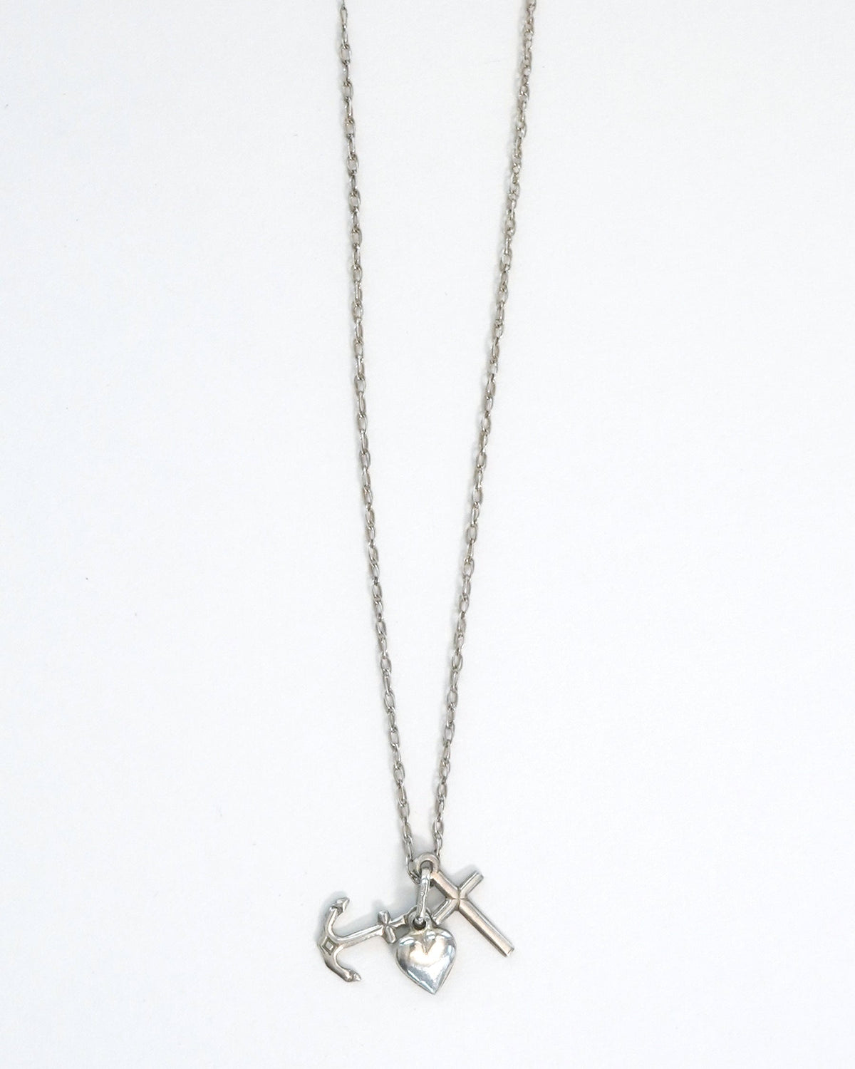 Silver Chain Necklace w/ Heart, Cross & Anchor Charm
