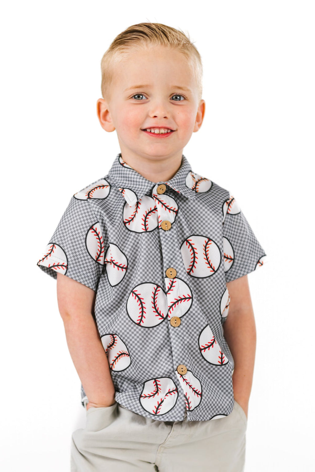 Checkered Baseball Button Down Top