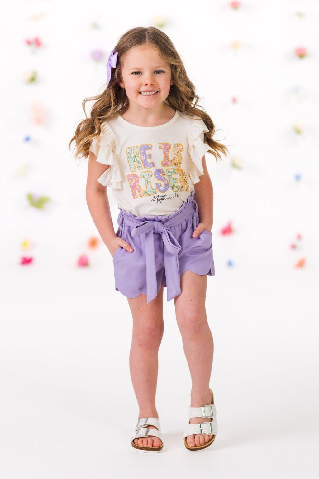 "He Is Risen" Lavender Short Set