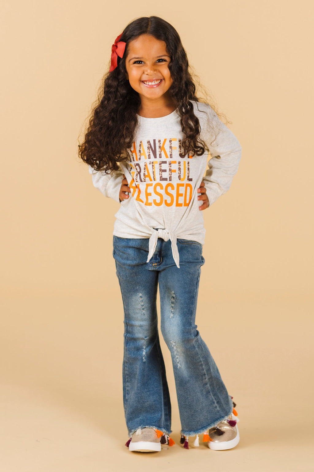 "Thankful Grateful Blessed" Denim Flare Set