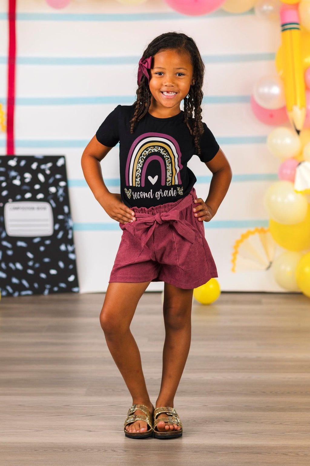 "Preschool - Sixth Grade" Plum Corduroy Short Set