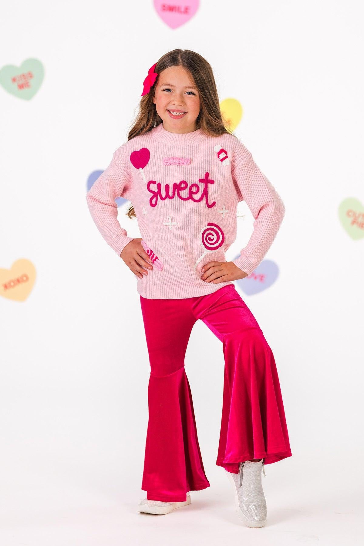 "Sweet" Knit Sweater Pink Bell Bottom Set