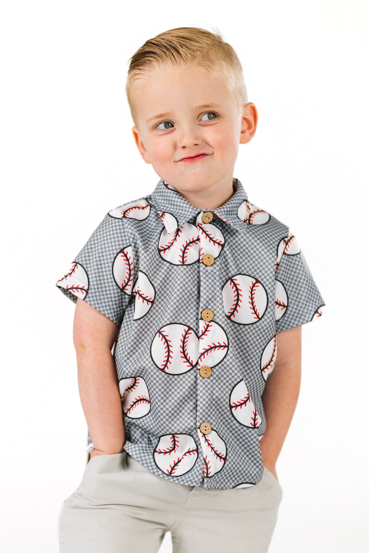 Checkered Baseball Button Down Top