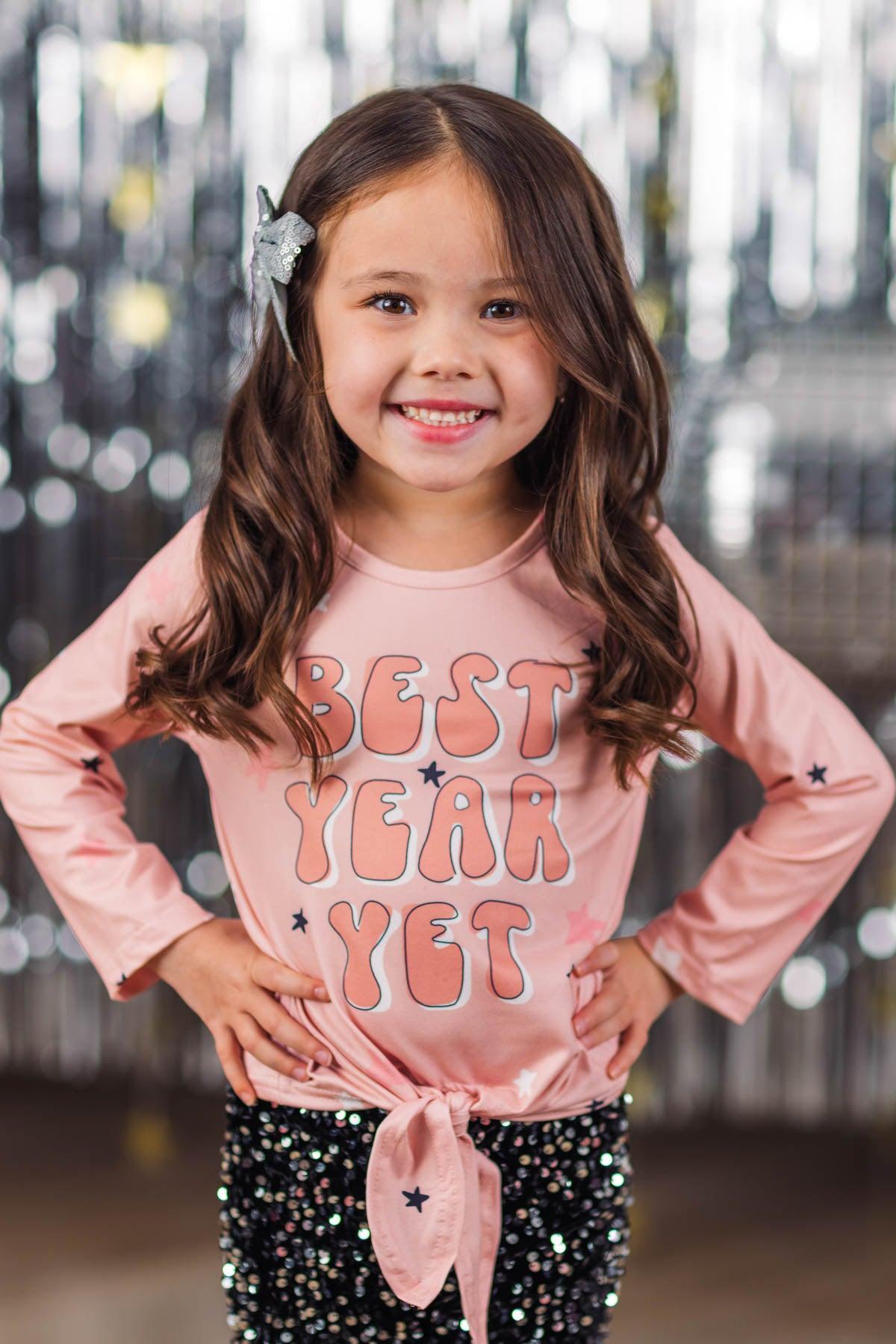 "Best Year Yet" Pink & Black Sequin Bell Bottom Set