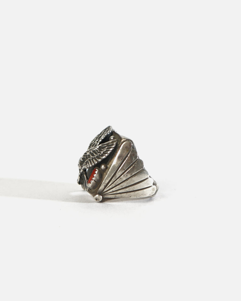 NAVAJO Silver x Turquoise / Red Coral Cast Ring / size: 11.5