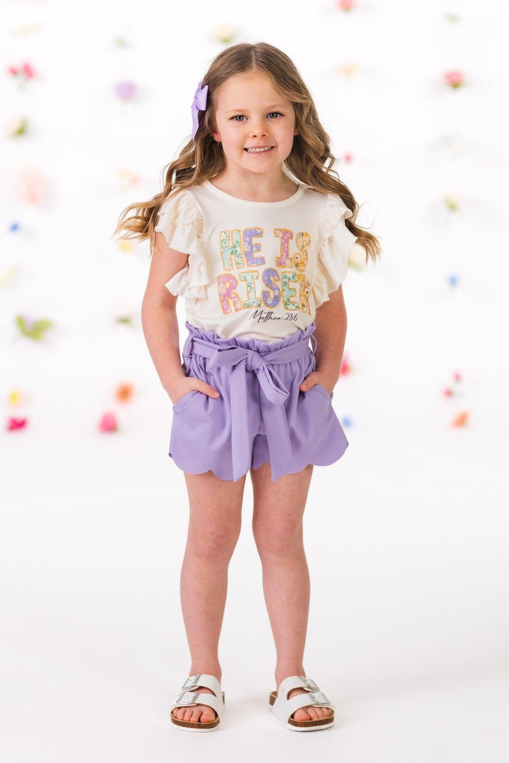 "He Is Risen" Lavender Short Set