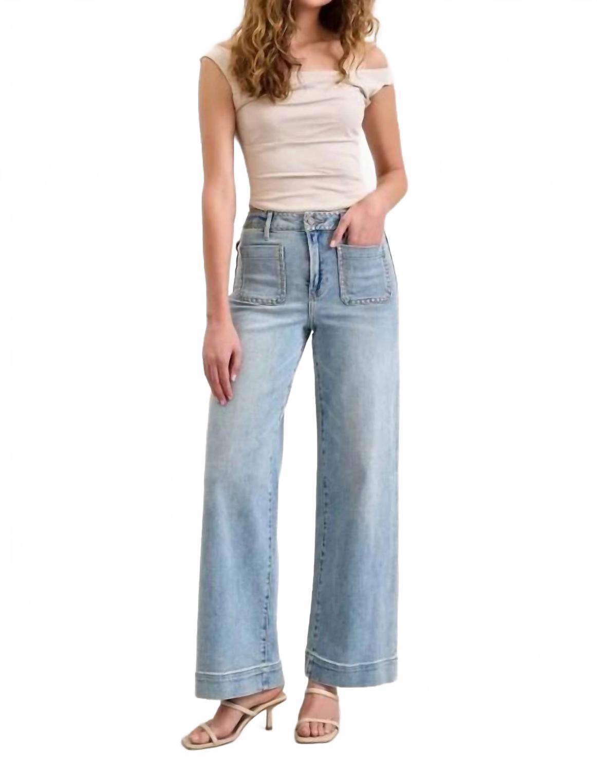 Studded Nori Wide Leg Jeans In Blue