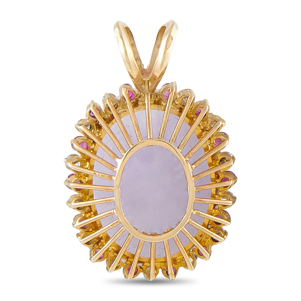 LB Exclusive 14K Yellow Gold 0.14ct Diamond, Lavender Jade, and Ruby Pendant MF07-091426
