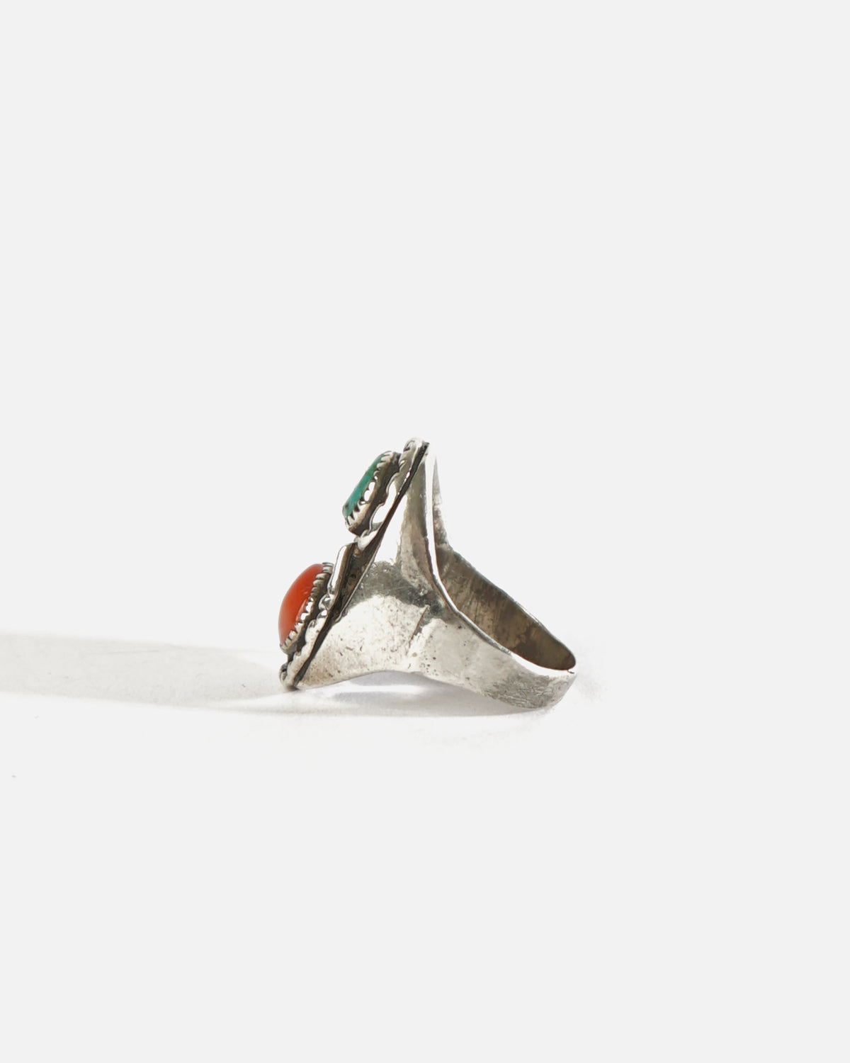NAVAJO Silver x Turquoise / Red Coral Cast Ring / size: 13