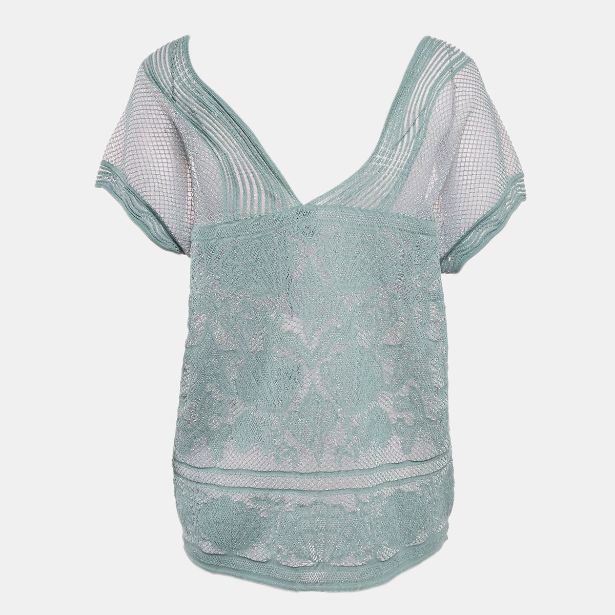 M Missoni Ice Blue Lurex Textured Knit V-Neck Top