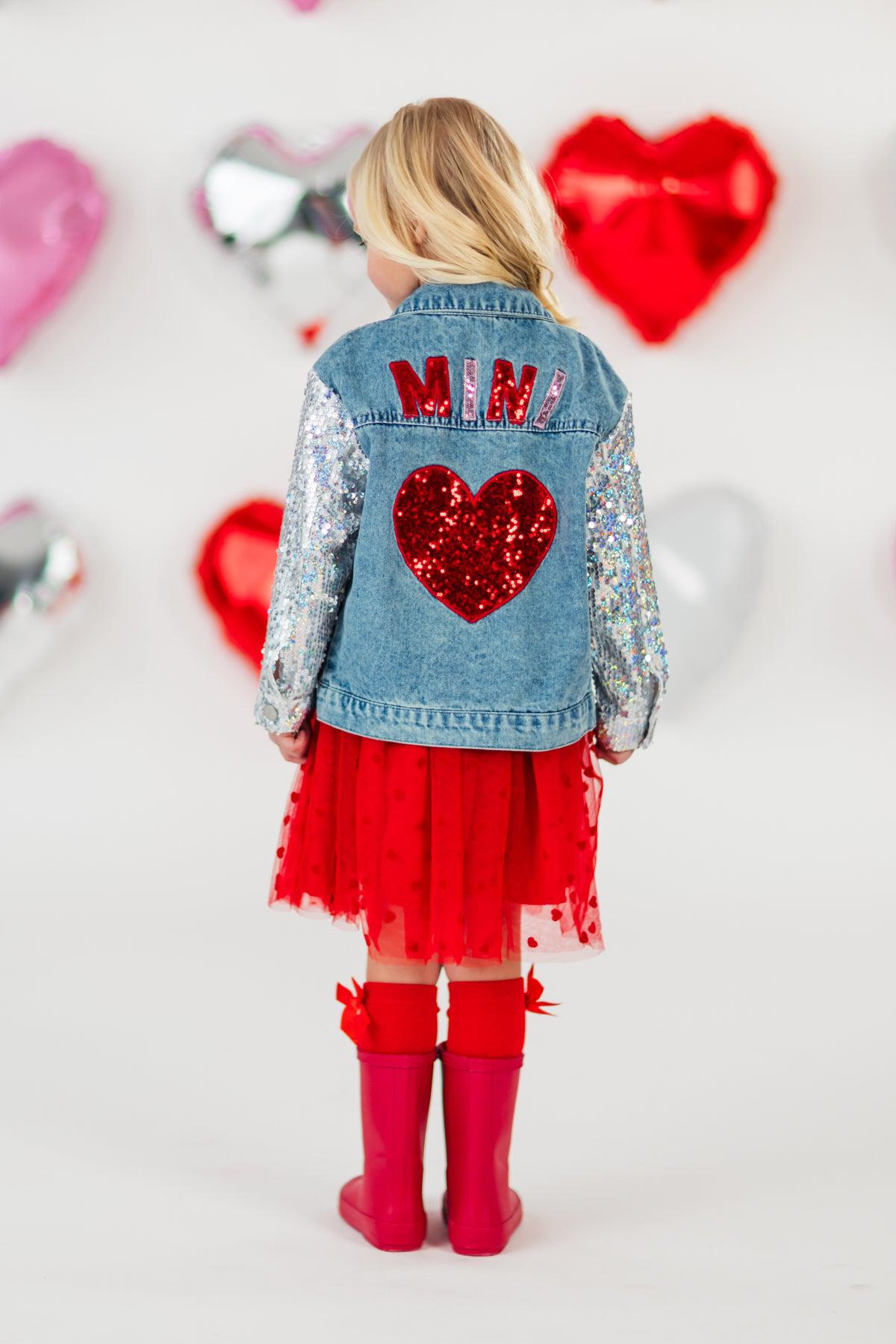"Mini" Sequin Heart Denim Jacket