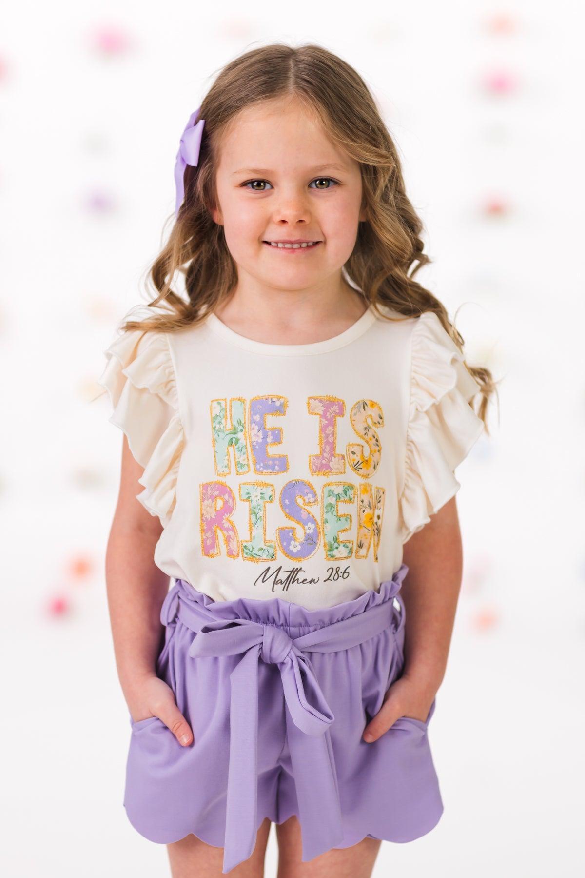 "He Is Risen" Lavender Short Set