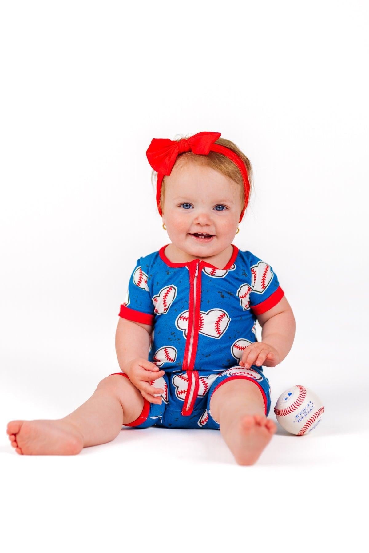 Blue Bamboo Baseball Heart Onesie