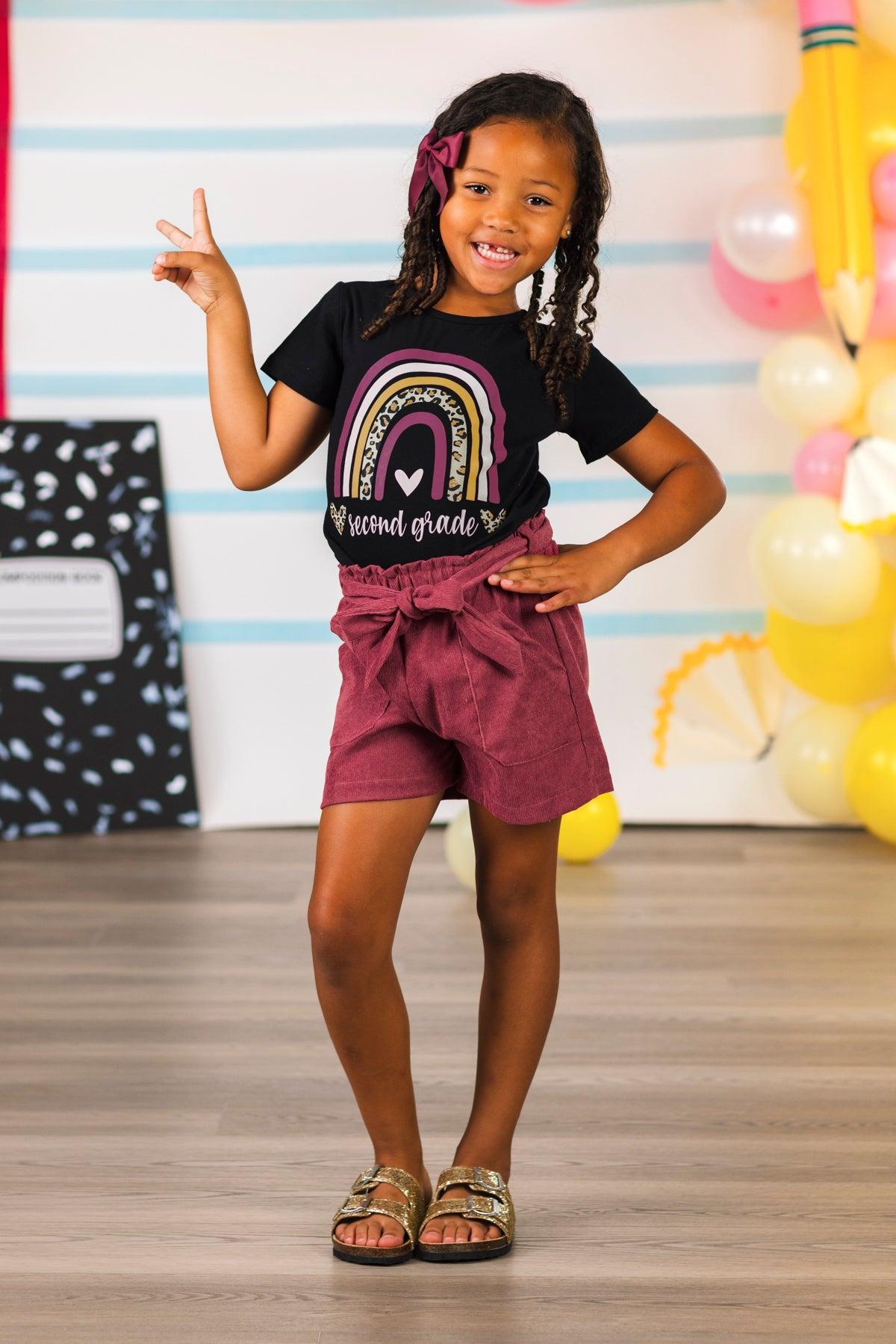 "Preschool - Sixth Grade" Plum Corduroy Short Set