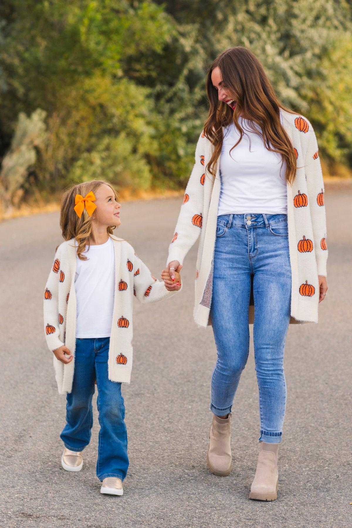 Mom & Me - Cozy Cream Pumpkin Cardigan