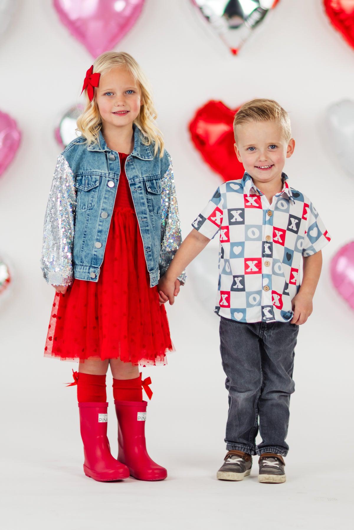 "Mini" Sequin Heart Denim Jacket