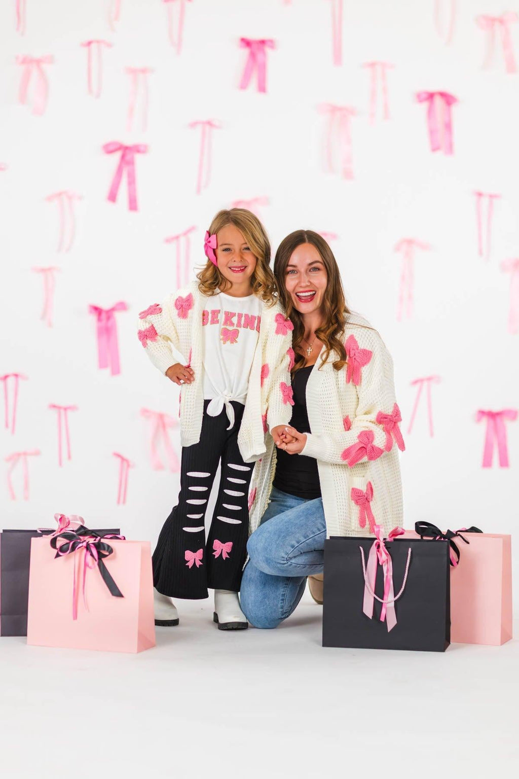 Mom & Me - Cream Knit Bow Cardigan