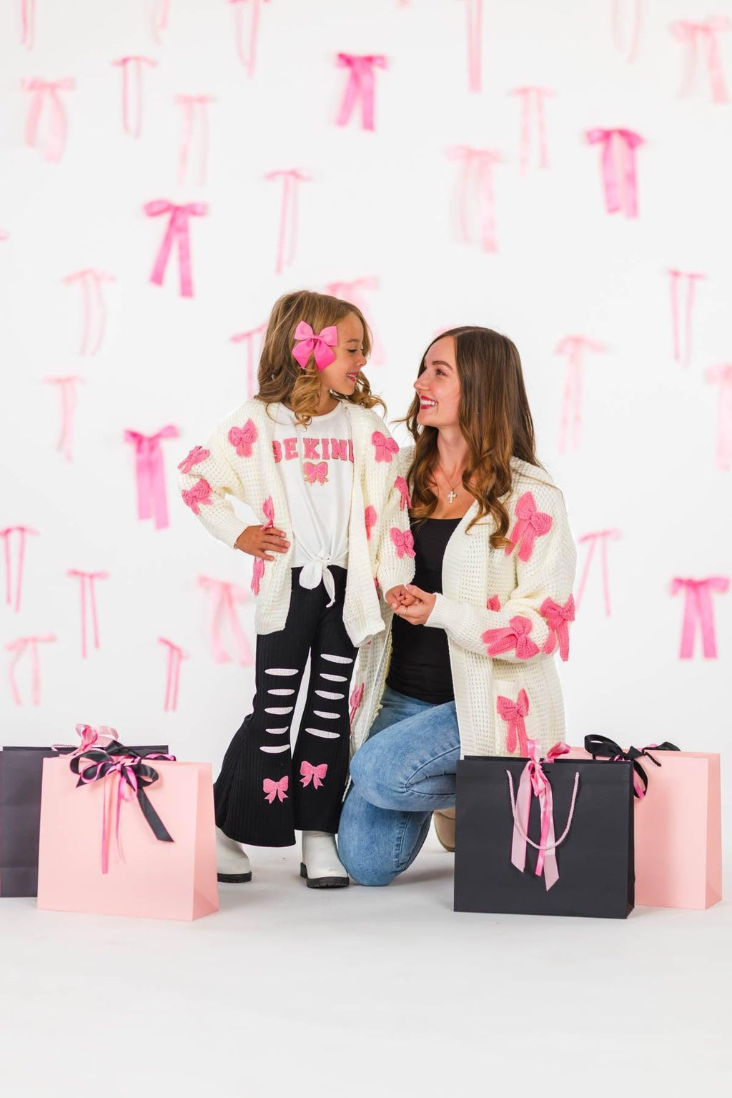 Mom & Me - Cream Knit Bow Cardigan