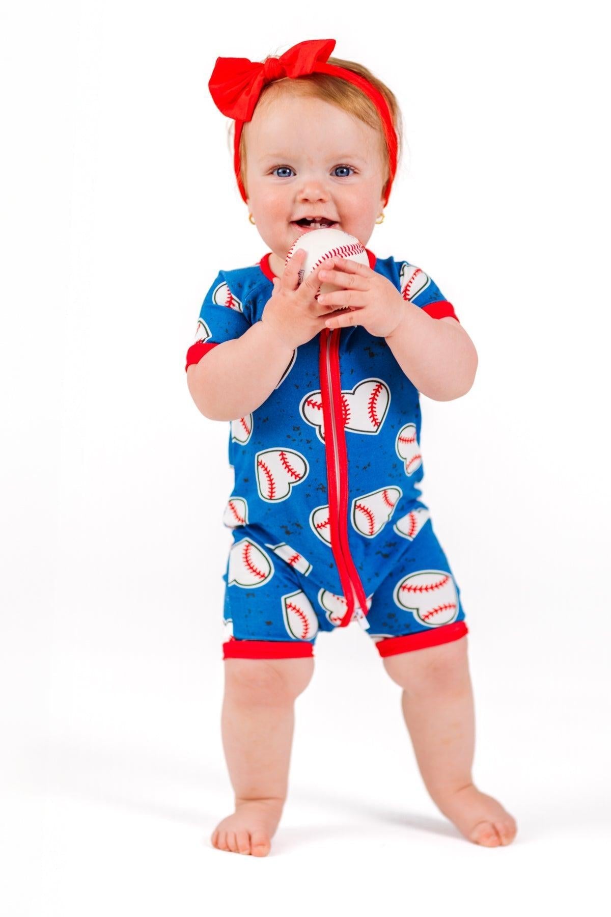 Blue Bamboo Baseball Heart Onesie
