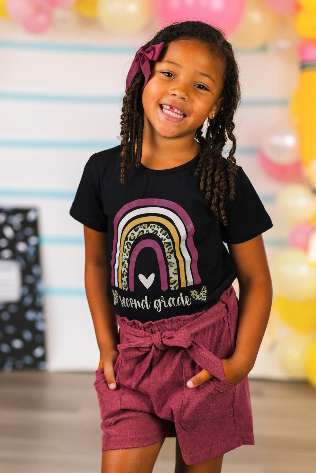 "Preschool - Sixth Grade" Plum Corduroy Short Set