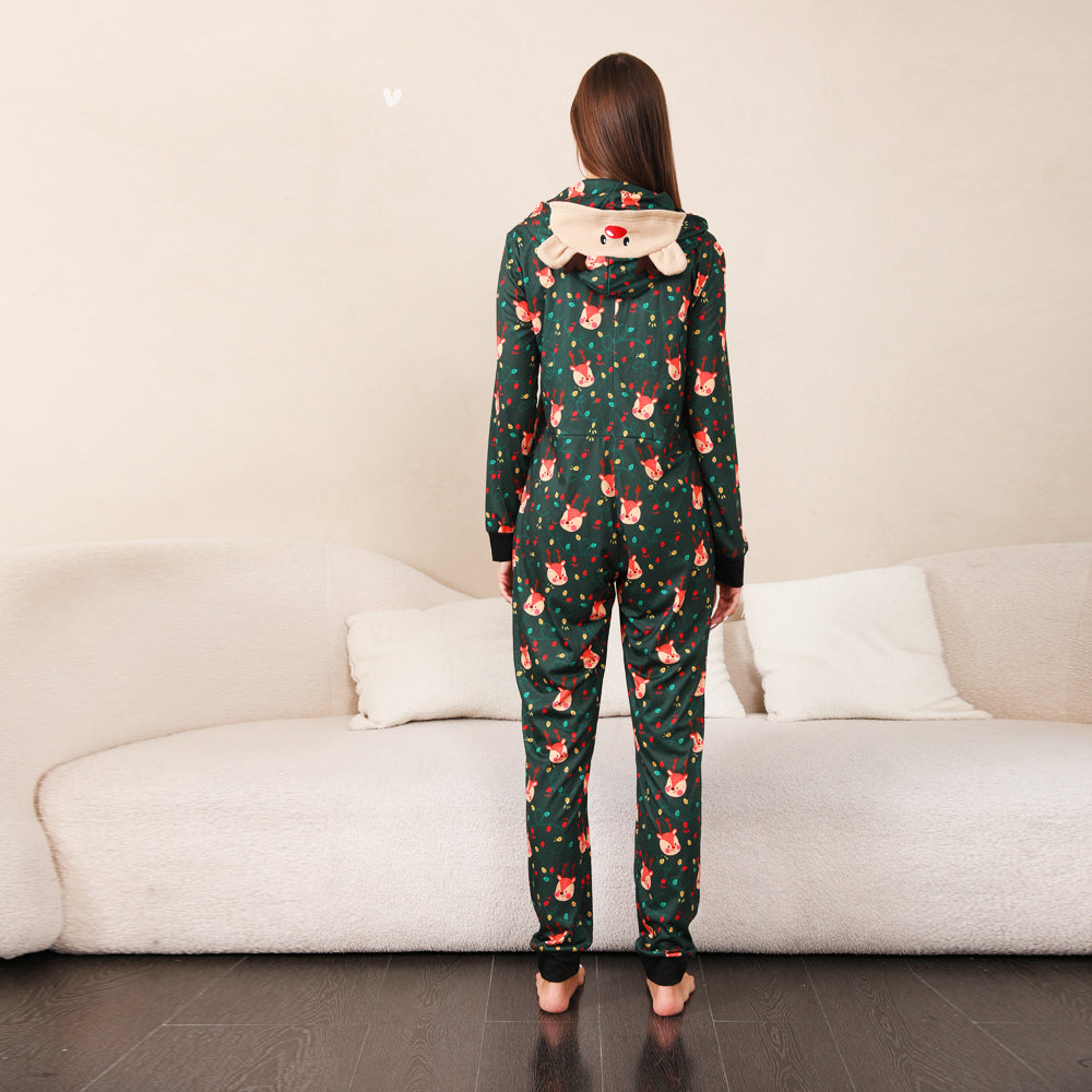 Green Fox and Christmas Llight Bulb Matching Family Christmas Pajamas Onesies