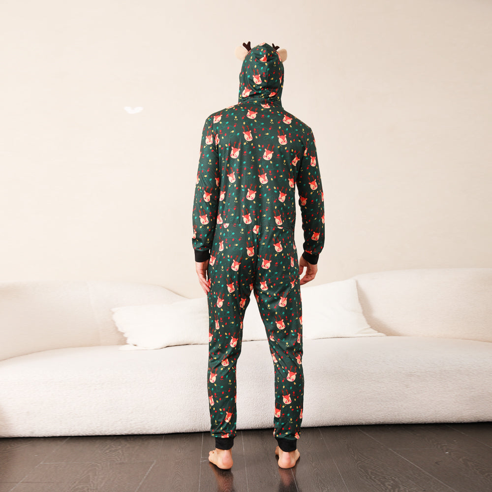 Green Fox and Christmas Llight Bulb Matching Family Christmas Pajamas Onesies