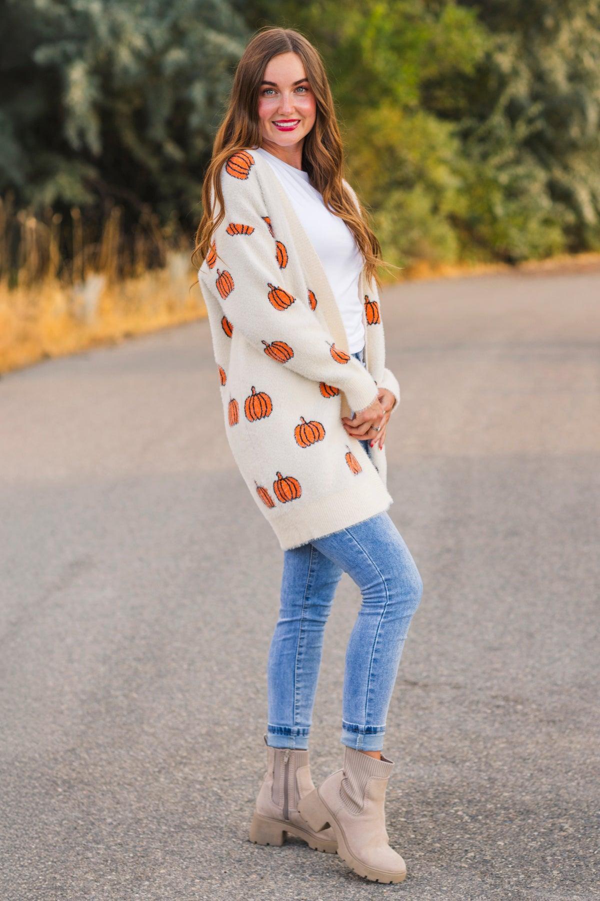 Mom & Me - Cozy Cream Pumpkin Cardigan
