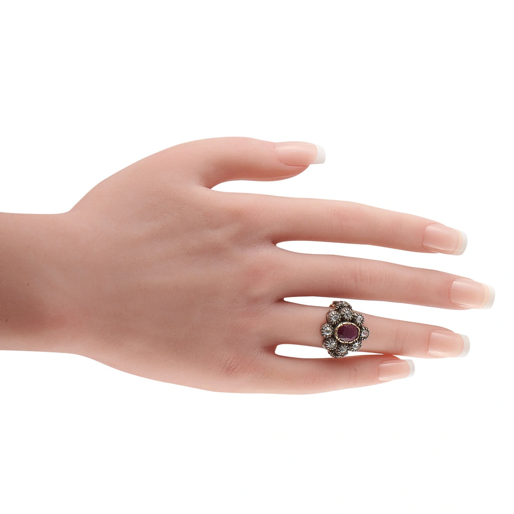 LB Exclusive Antique 14K Rose Gold and Silver 1.00ct Diamond and Ruby Ring MF05-080426