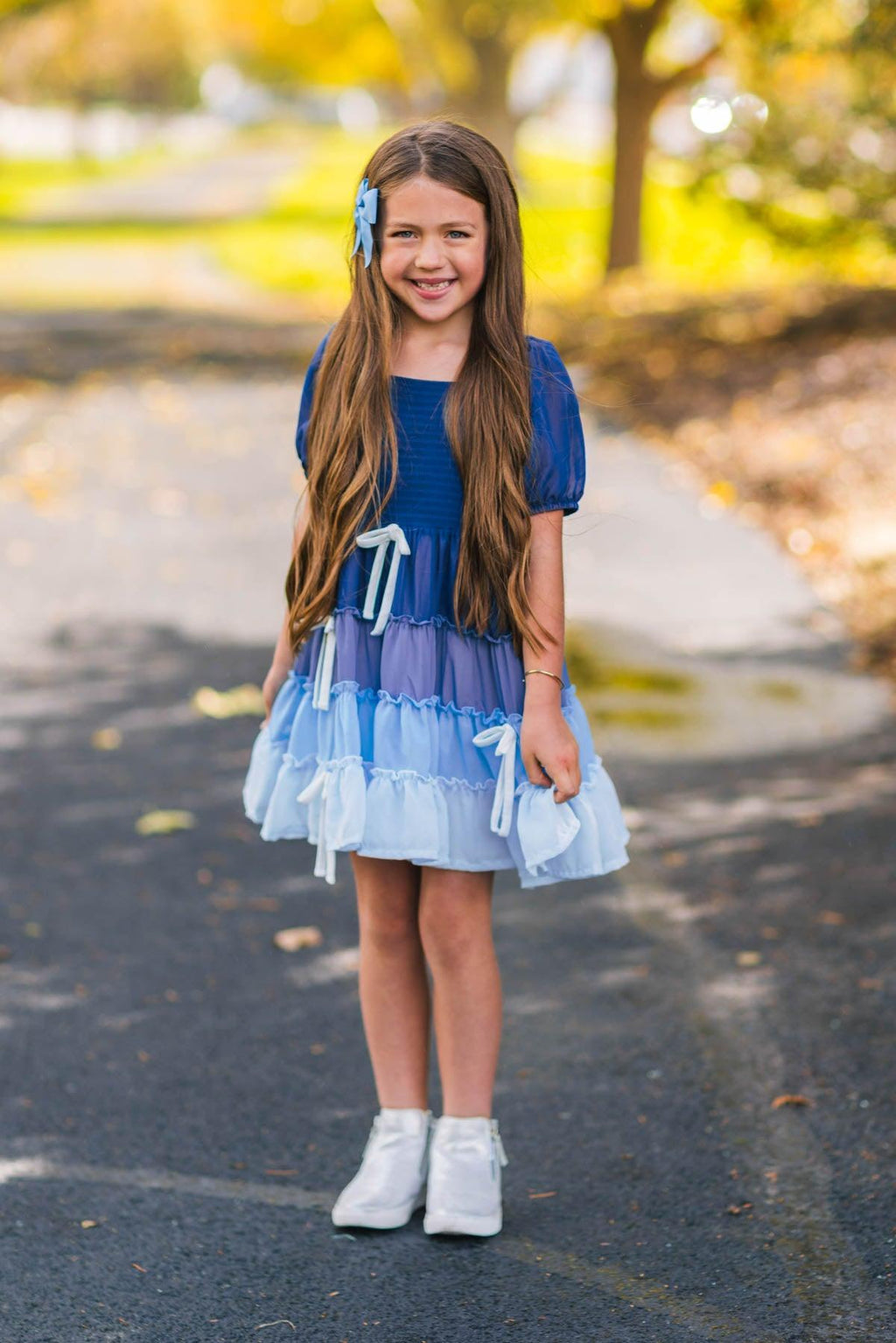 Mom & Me - Blue Ruffle Bow Dress