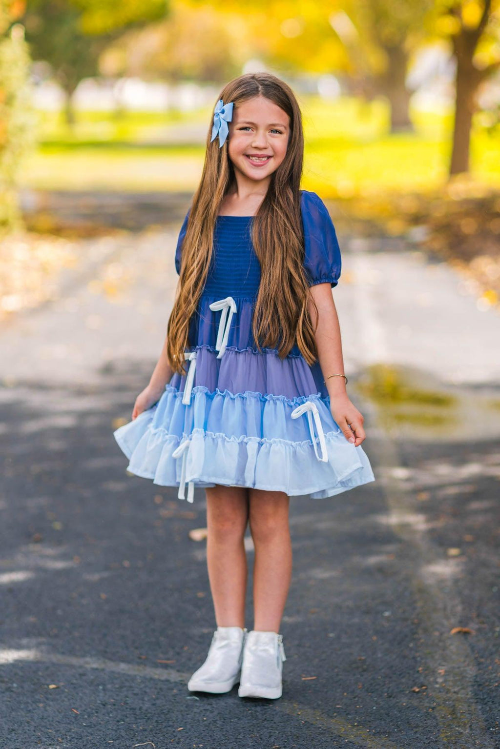 Mom & Me - Blue Ruffle Bow Dress