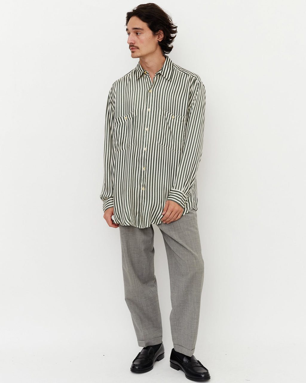 Stripe Silk Shirt / Green