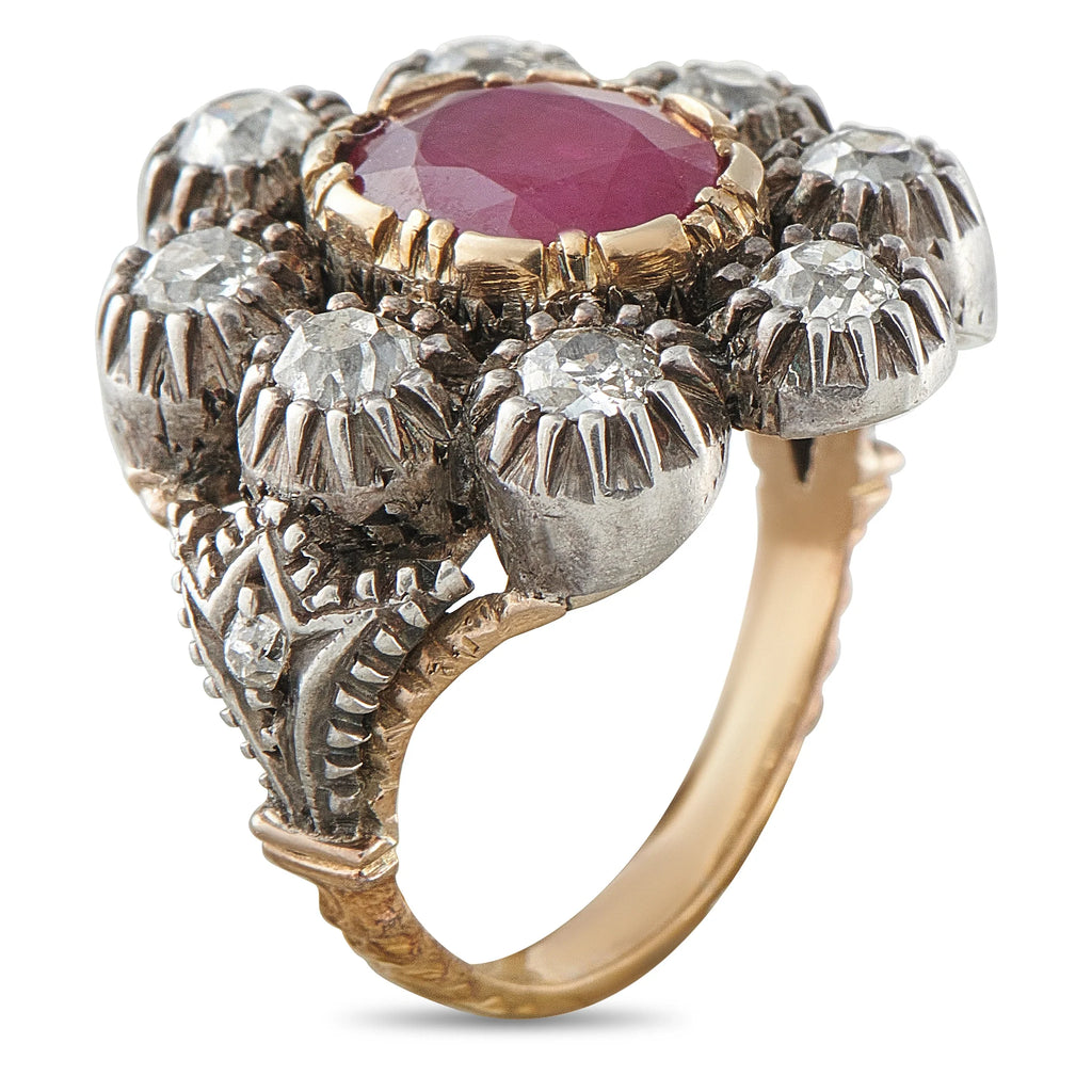LB Exclusive Antique 14K Rose Gold and Silver 1.00ct Diamond and Ruby Ring MF05-080426