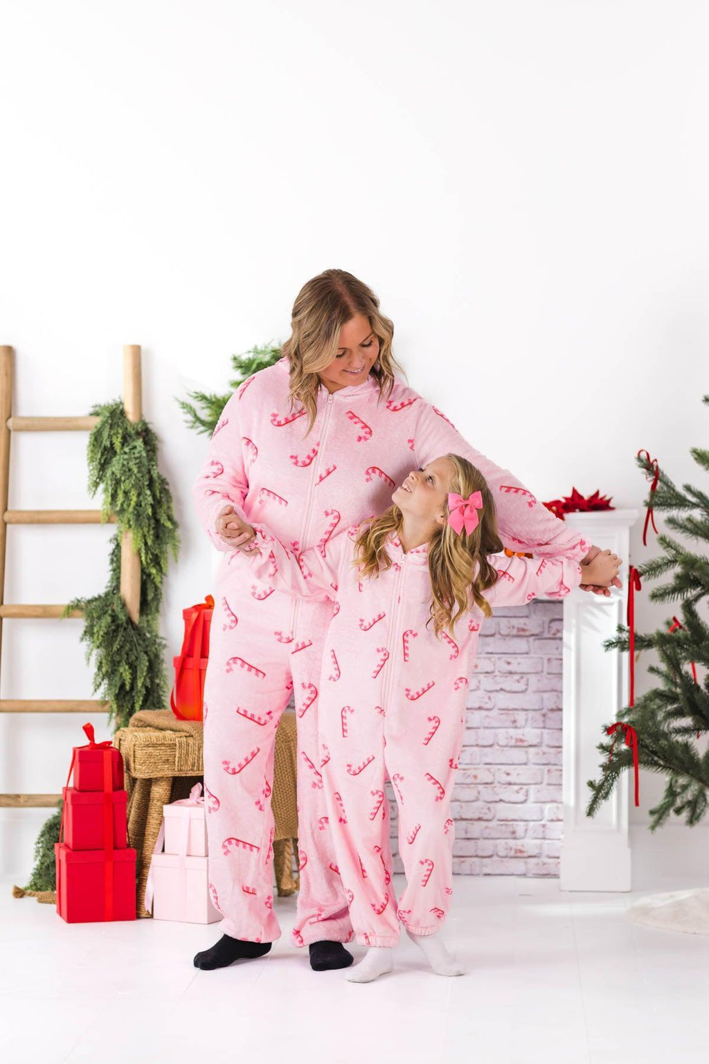 Mom & Me - Pink Candy Cane Onesie Pajamas