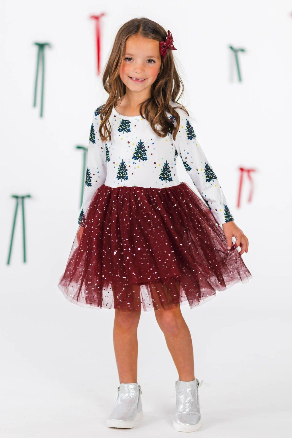 Burgundy Christmas Tree Tutu Dress