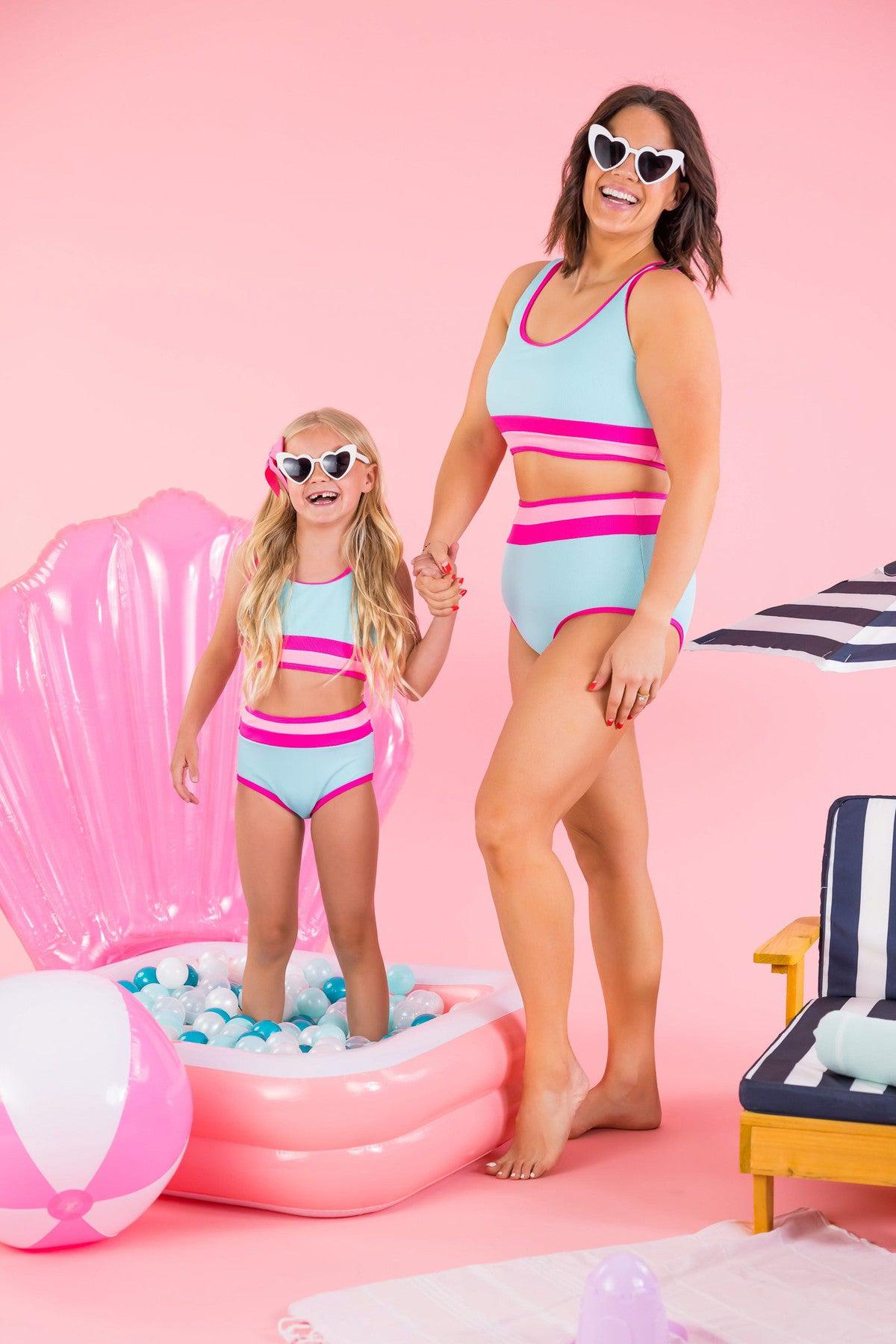 Mom & Me - Blue & Pink Stripe Bikini