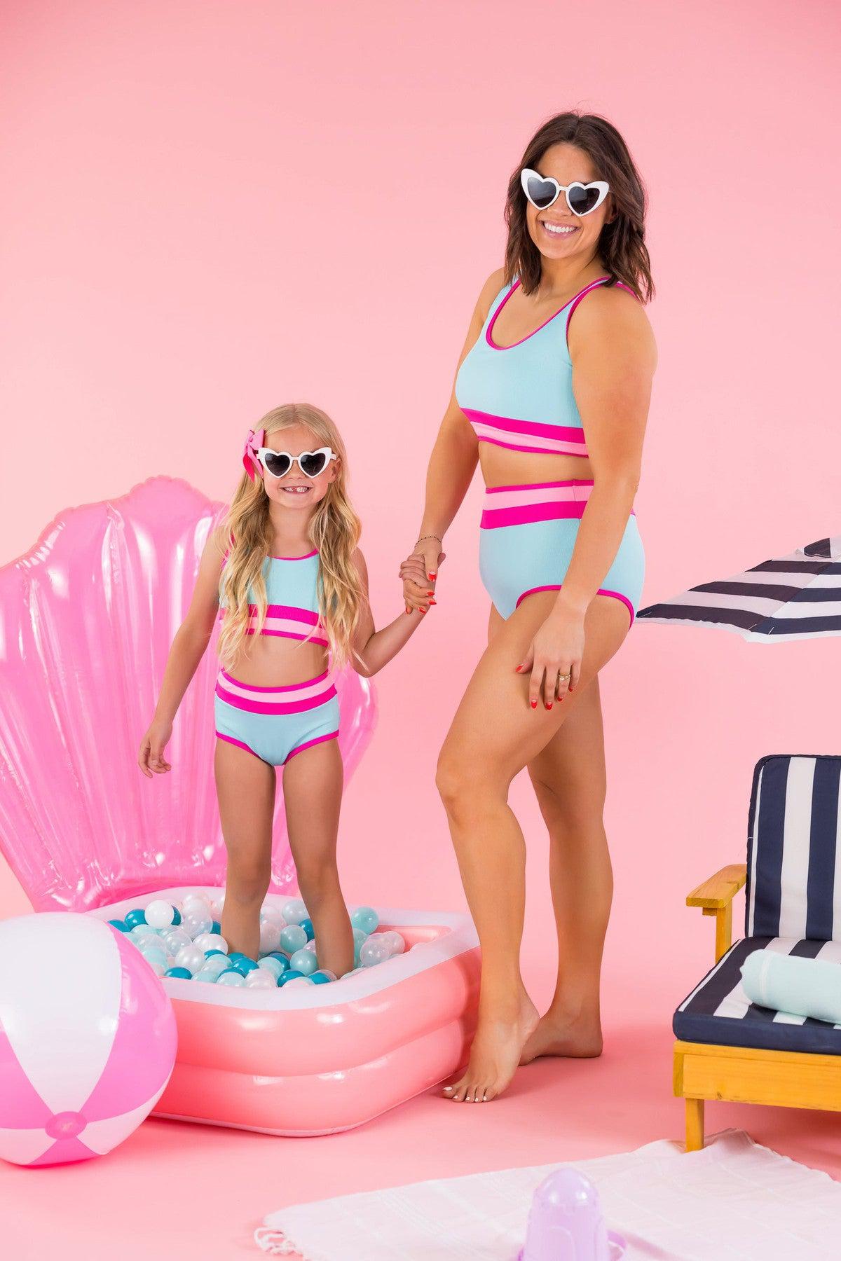 Mom & Me - Blue & Pink Stripe Bikini